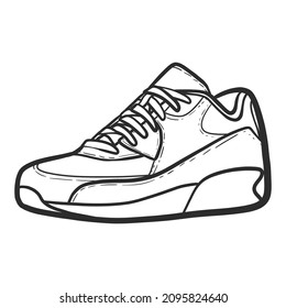 Hand Drawn  sneaker outline. drawing vector, black line sneaker. vector Illustration.