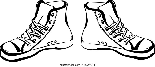 Hand drawn sneakers (gumshoes) isolated on white background