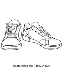 Hand drawn sneakers, gym shoes. Doodle vector illustration.