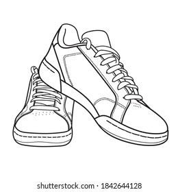 Hand Drawn Sneakers, Gym Shoes. Doodle Vector Illustration.