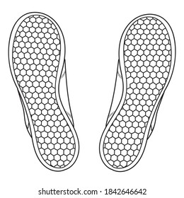 Hand drawn sneakers, gym shoes. Doodle vector illustration. Bottom and above view.