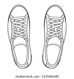 Hand drawn sneakers  gym shoes  Above view  Doodle vector illustration 
