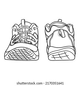 Hand drawn sneakers, gym shoes. Doodle vector illustration.