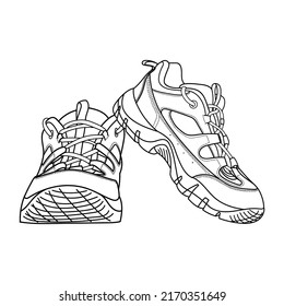 Hand drawn sneakers, gym shoes. Doodle vector illustration.