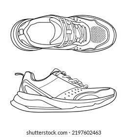 Hand drawn sneakers, gym shoes. Doodle vector illustration.