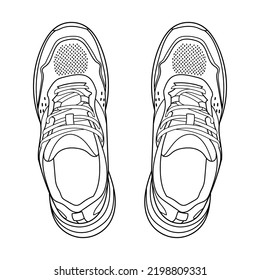 Hand drawn sneakers, gym shoes, top view. Doodle vector illustration.	
