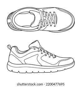 Hand drawn sneakers, gym shoes. Doodle vector illustration.