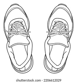 Hand drawn sneakers, gym shoes. Doodle vector illustration. Top view