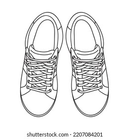 Hand drawn sneakers, gym shoes. Doodle vector illustration. Top view