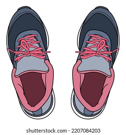 Hand drawn sneakers, gym shoes. Doodle vector illustration. Top view