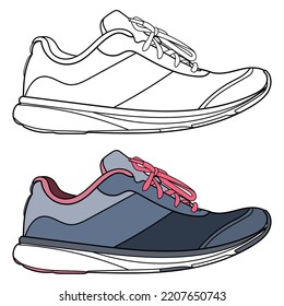 Hand drawn sneakers, gym shoes. Doodle vector illustration. Top view	
