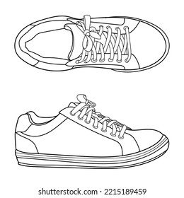 Hand drawn sneakers, gym shoes. Classic vintage style. Doodle vector illustration.