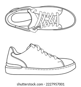 Hand drawn sneakers, gym shoes. Classic vintage style. Doodle vector illustration.
