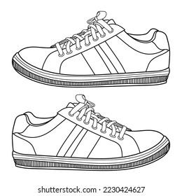 Hand drawn sneakers, gym shoes. Doodle vector illustration. Side view