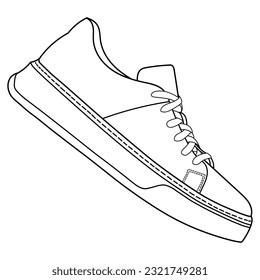 hand drawn sneakers, gym shoes, side view. Image in different views - front, back, top, side, sole and 3d view. Doodle vector illustration