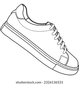 hand drawn sneakers, gym shoes, side view. Image in different views - front, back, top, side, sole and 3d view. Doodle vector illustration.	
