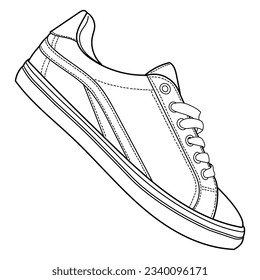 hand drawn sneakers, gym shoes, top view. Image in different views - front, back, top, side, sole and 3d view. Doodle vector illustration.