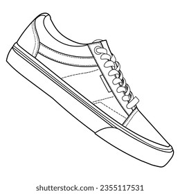 hand drawn sneakers, gym shoes, side and sole view. Image in different views - front, back, top, side, sole and 3d view. Doodle vector illustration.