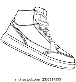 hand drawn sneakers, gym shoes, side and sole view. Image in different views - front, back, top, side, sole and 3d view. Doodle vector illustration.