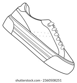 hand drawn sneakers, gym shoes, side and sole view. Image in different views - front, back, top, side, sole and 3d view. Doodle vector illustration.