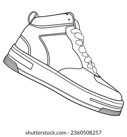 hand drawn sneakers, gym shoes, side and sole view. Image in different views - front, back, top, side, sole and 3d view. Doodle vector illustration.