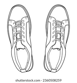hand drawn sneakers, gym shoes, side and sole view. Image in different views - front, back, top, side, sole and 3d view. Doodle vector illustration.