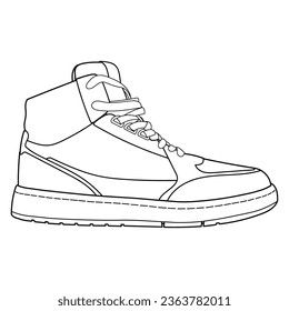 hand drawn sneakers, gym shoes, side and sole view. Image in different views - front, back, top, side, sole and 3d view. Doodle vector illustration.