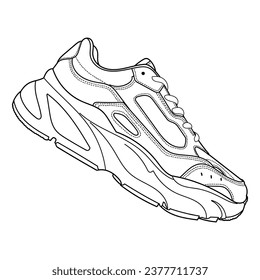 hand drawn sneakers, gym shoes, top view. Image in different views - front, back, top, side, sole and 3d view. Doodle vector illustration.	
