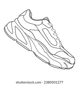 hand drawn sneakers, gym shoes, top view. Image in different views - front, back, top, side, sole and 3d view. Doodle vector illustration.