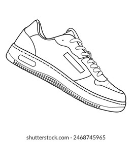 Handgezeichnete Sneakers, Turnschuhe, Draufsicht. Bild in verschiedenen Ansichten - vorne, hinten, oben, seitlich, Sohle und 3D-Ansicht. Doodle-Vektorillustration.	