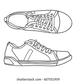 Hand drawn sneakers, gym shoes. Doodle vector illustration.