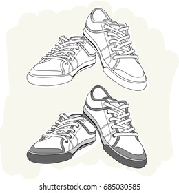 Hand drawn sneakers, gym shoes. Doodle vector illustration.