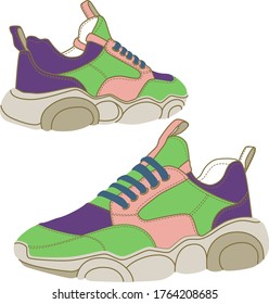 Hand drawn sneakers illustration on white background. Running shoes concept. Vector illustration
