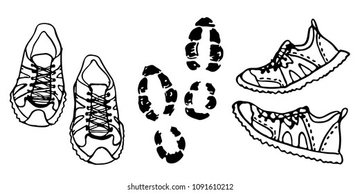Hand drawn sneakers on white background. Sport motivation. Run Concept. Vector illustration