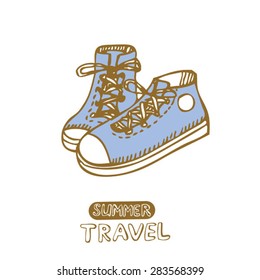 Hand drawn sneakers on the white background. Vector illustration.