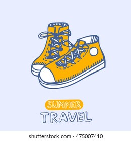 Hand drawn sneakers on the white background. Vector illustration.