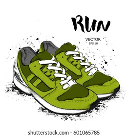 Hand drawn sneakers on white background. Run Concept. Vector illustration