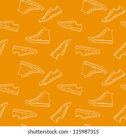 Hand drawn sneakers seamless pattern. Vector illustration.