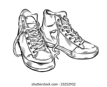 Hand drawn sneakers. Vector illustration.