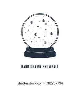 Hand drawn snow ball and snowflakes textured vector illustrations.