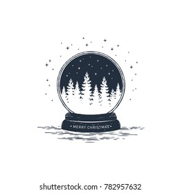 Dibujo manual de bola de nieve texturizada ilustración vectorial y "¡Feliz Navidad!" letras inspiradoras.