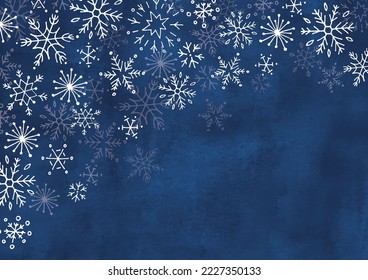 Hand drawn snow flakes at night watercolor