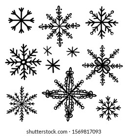 Hand drawn snow flakes vector collection