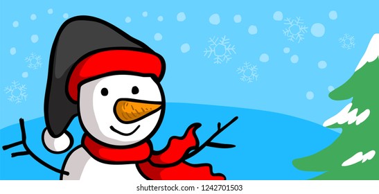 hand drawn snow man with Christmas tree
