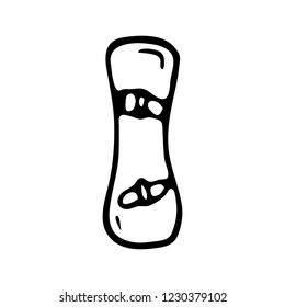 Hand drawn snowboard doodle. Sketch winter icon. Decoration element. Isolated on white background. Vector illustration.