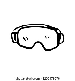 Hand drawn snowboard mask doodle. Sketch winter icon. Decoration element. Isolated on white background. Vector illustration.