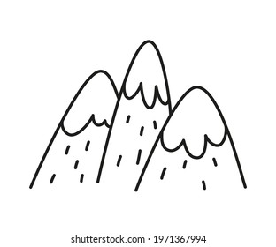 Hand drawn snow  capped mountains  Children drawing  Isolated vector illustration in doodle style white background 