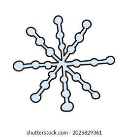 Handgezeichnete Schneeflocke im Doodle-Stil. Weihnachten, Winterzeichen, gemütliche Clipart-Kunst. Vektorgrafik mit Doodle-Umriss einzeln auf Hintergrund. Kann für Papierhandwerk, Gewebe, Aufkleber, Schrott verwendet werden.