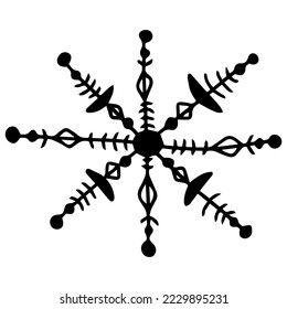 Hand drawn snowflake in doodle style.