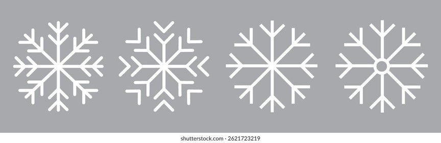 Hand drawn snowflake doodle vector icon collection, winter snow symbol. Big set of linear snowflake icons. Editable stroke outline. Snowflakes icon Set, Christmas Snowflake Silhouette.